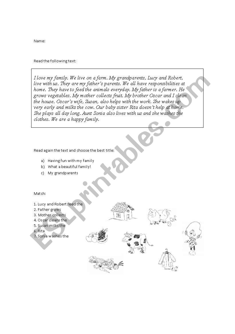 Reading about family members worksheet