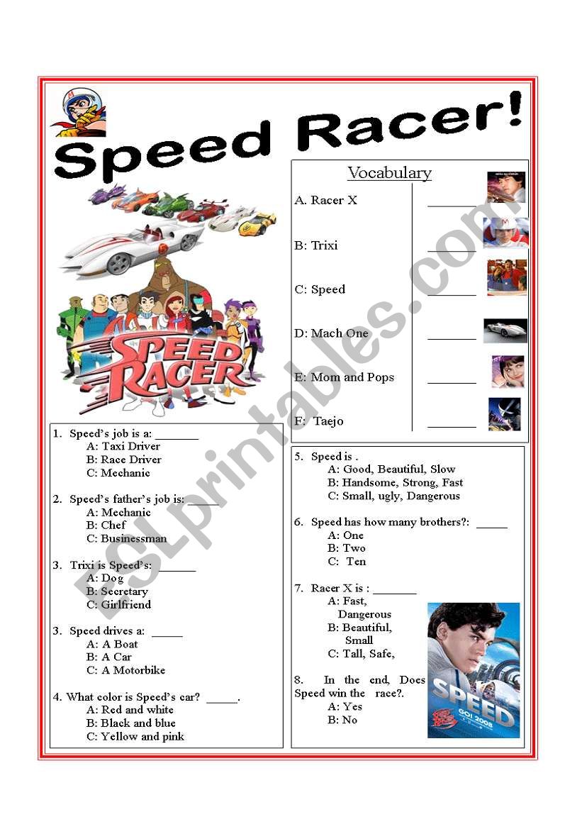 Speed Racer worksheet