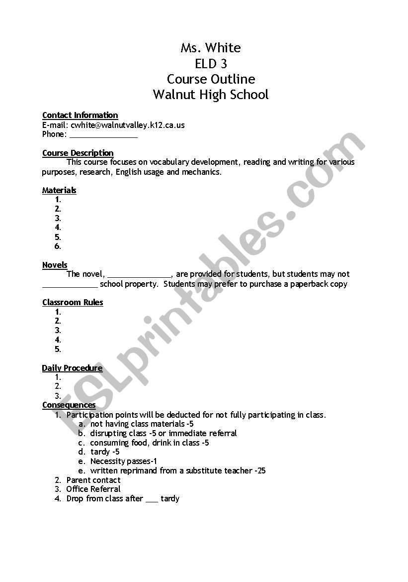 Course Outline worksheet