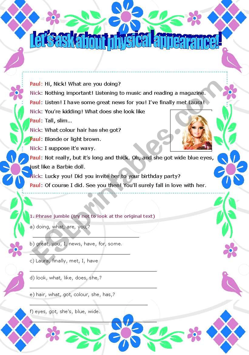 Physical appearence worksheet