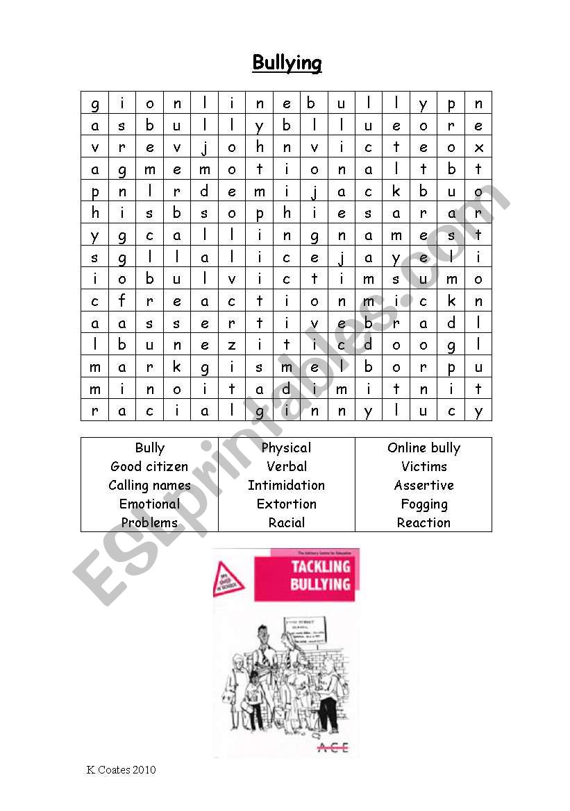 Bullying Wordsearch worksheet