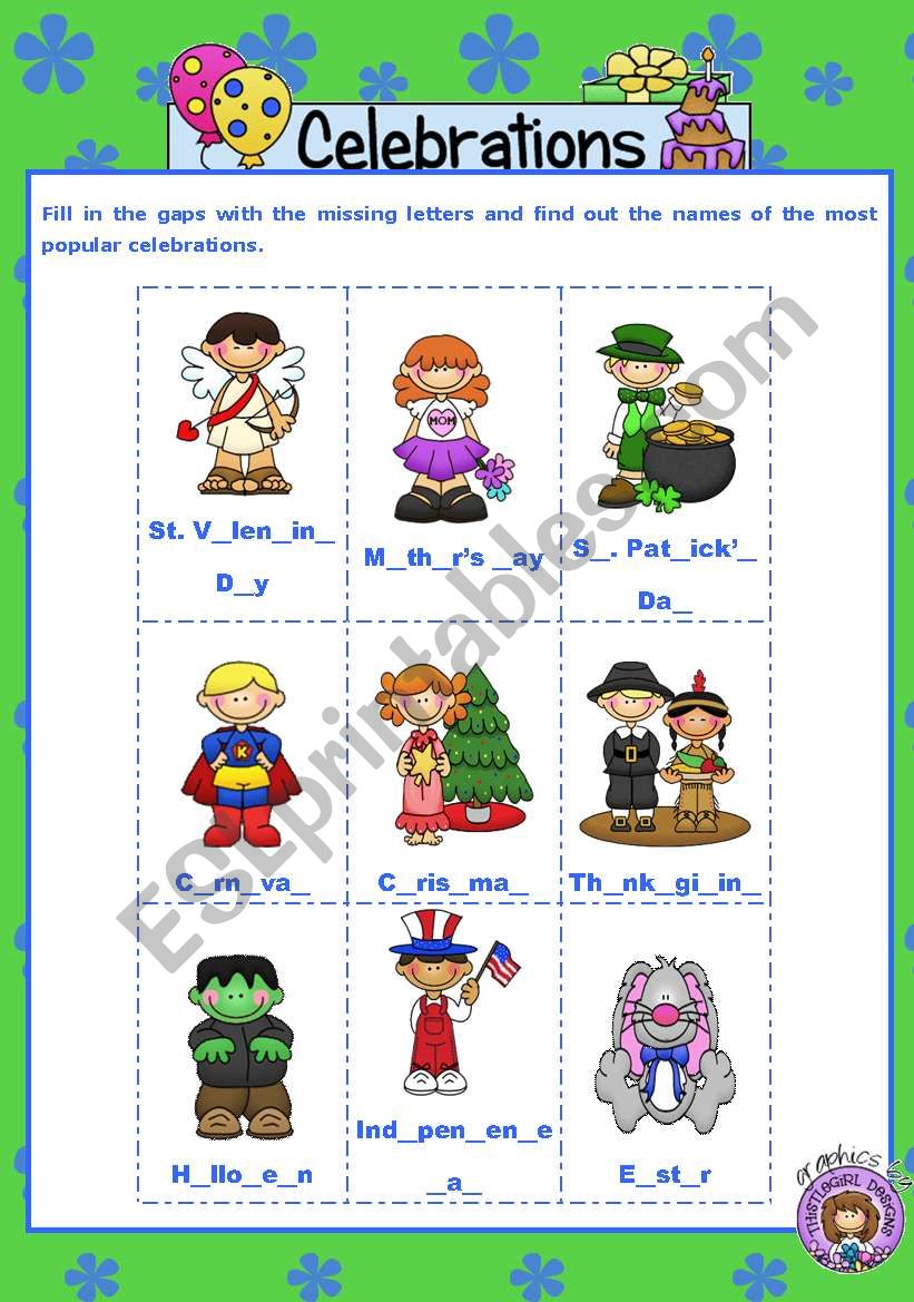 CELEBRATIONS worksheet