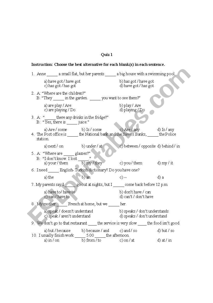 Quiz worksheet