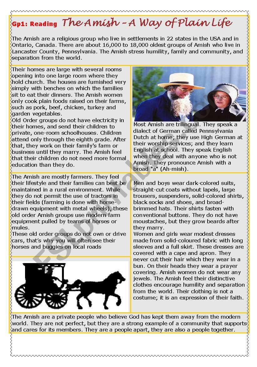 People´s way of life: the Amish - ESL worksheet by lesven