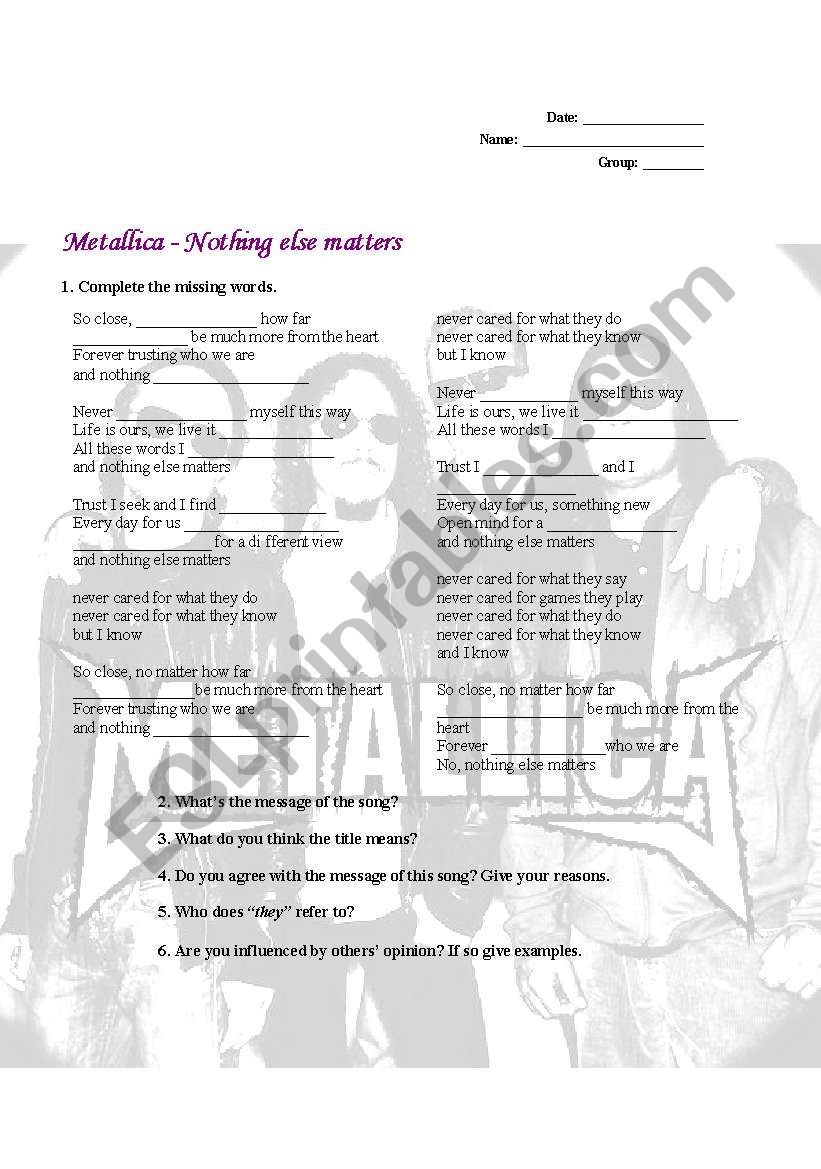 Song - Nothing else matters Metallica