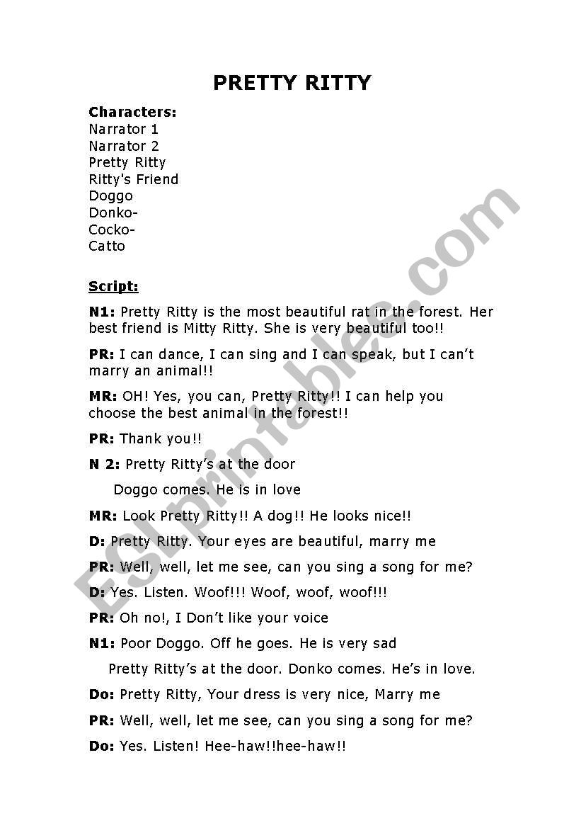 Playscript Pretty Ritty worksheet