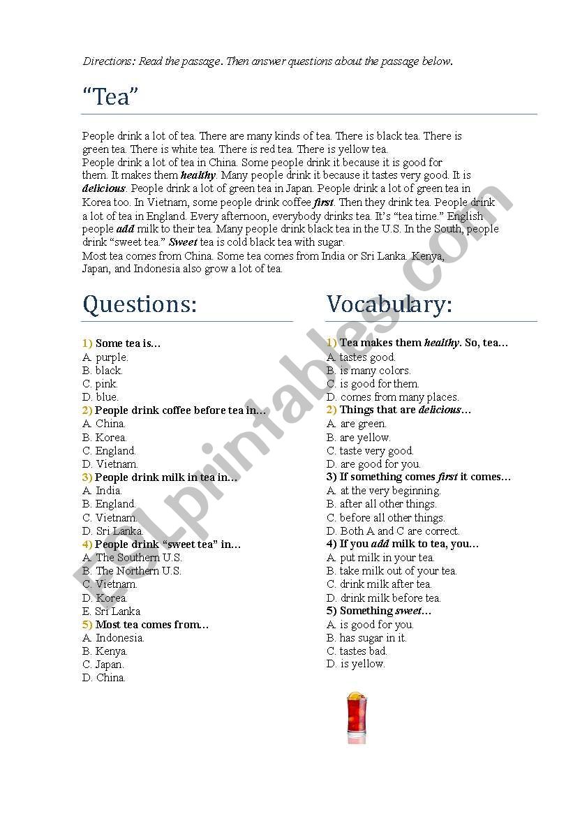 Tea worksheet