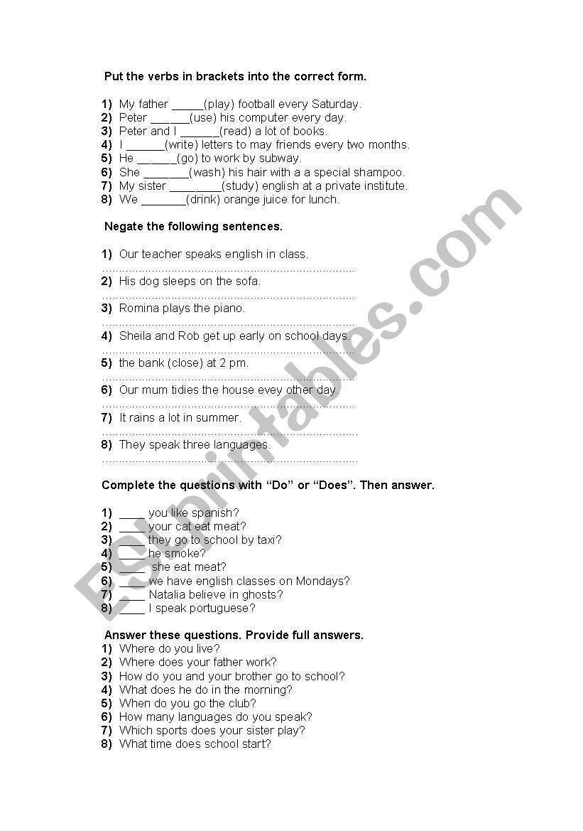 present simple worksheet
