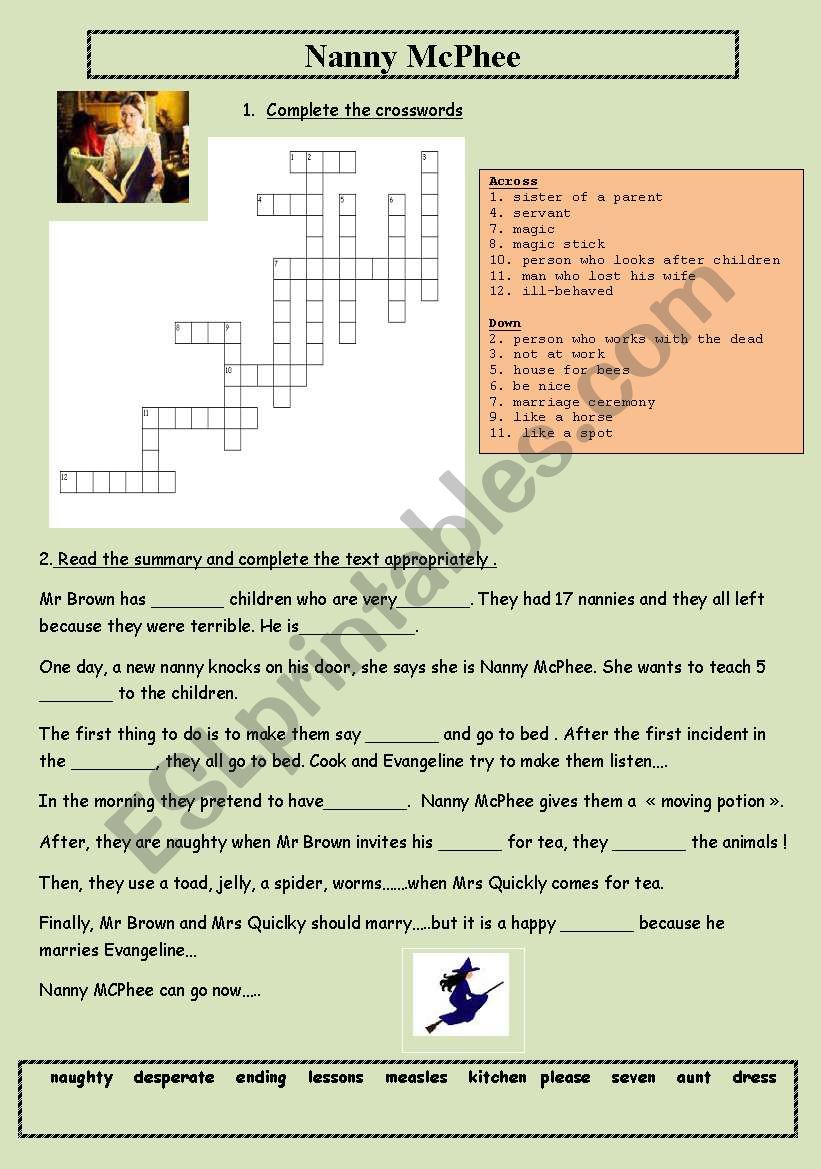 Nanny McPhee worksheet