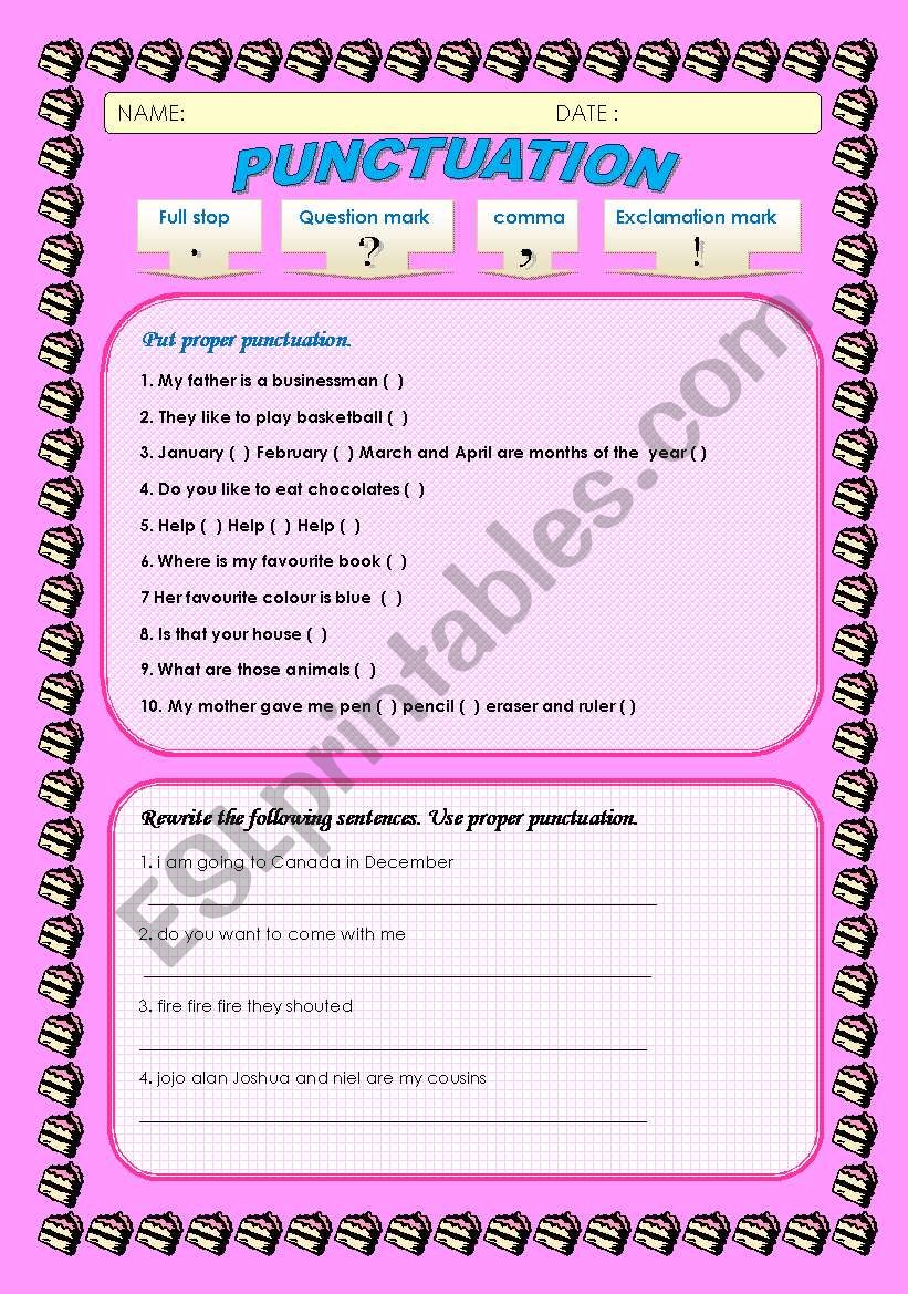 punctuation worksheet