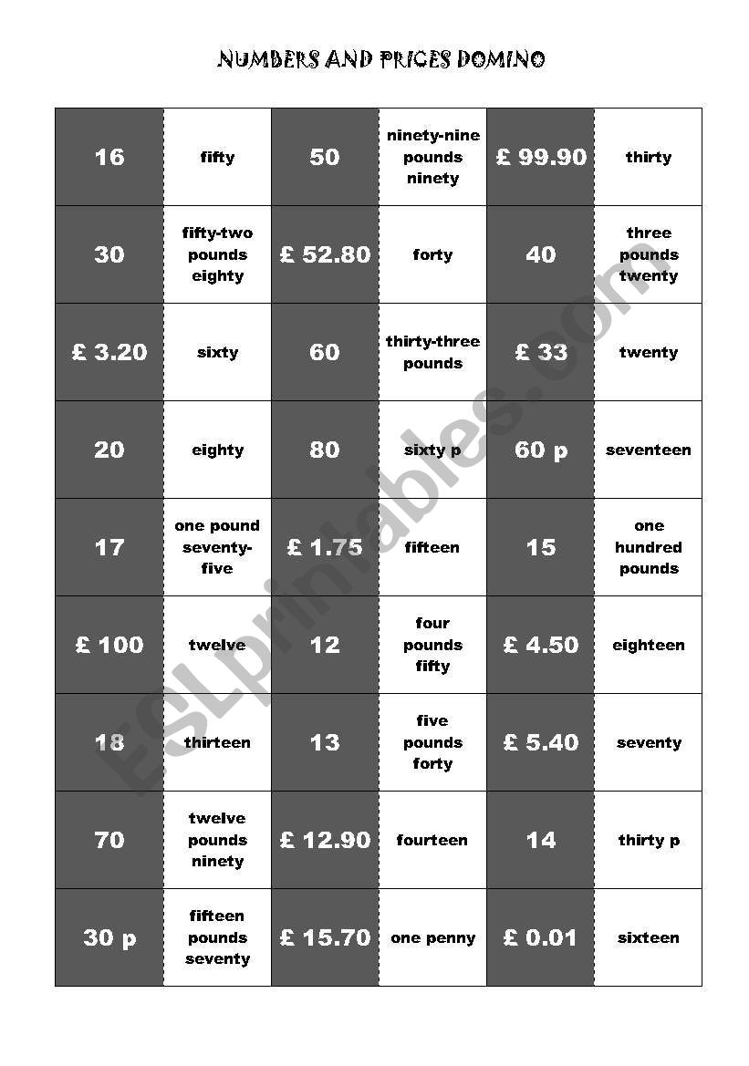 Domino-Game to practise numbers and prices