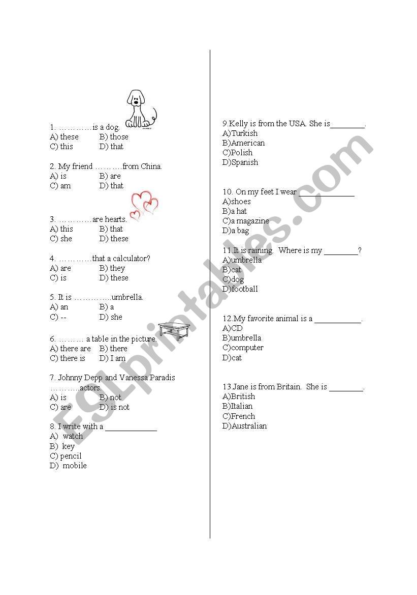 multiple choice test worksheet