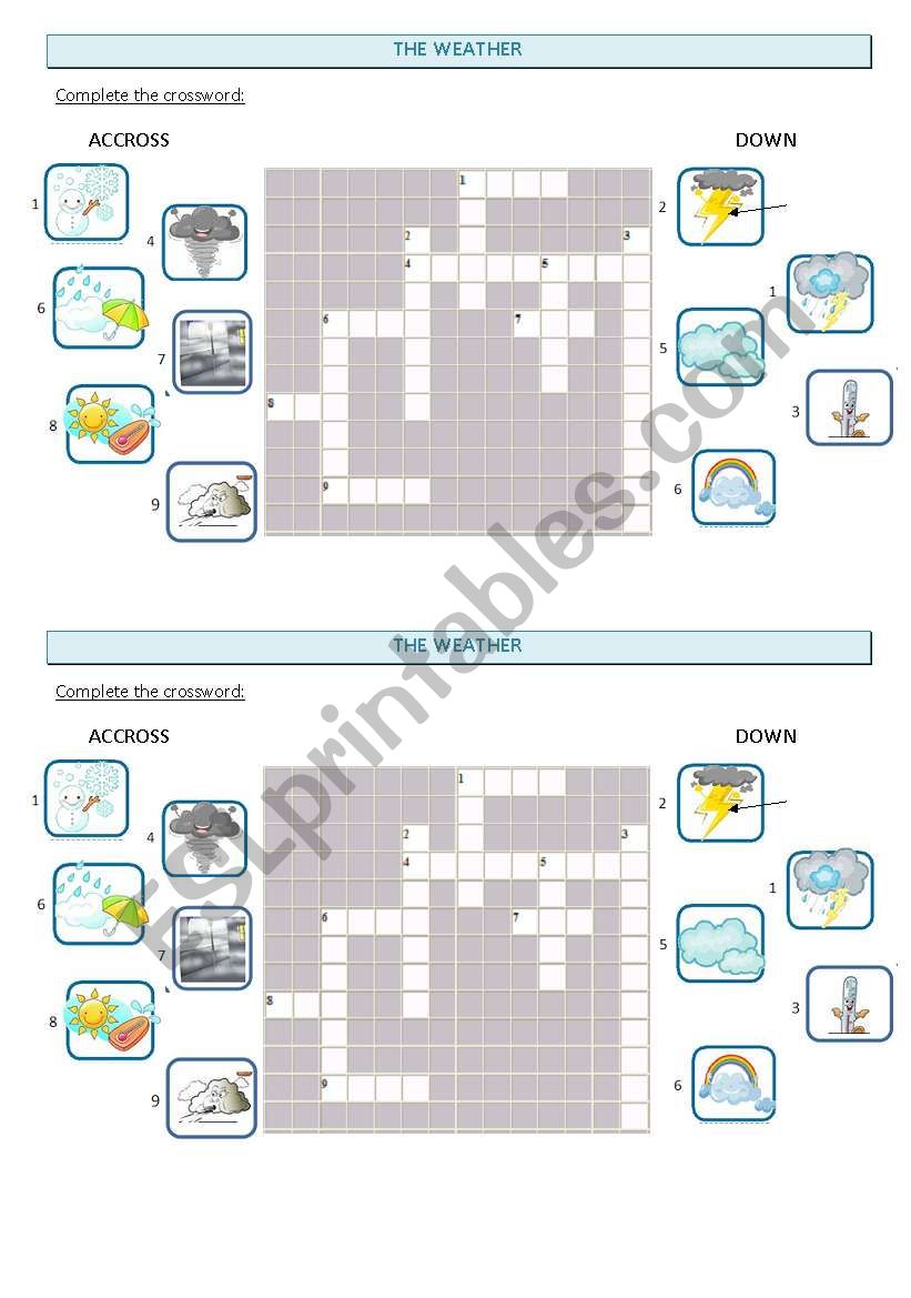 crossword worksheet