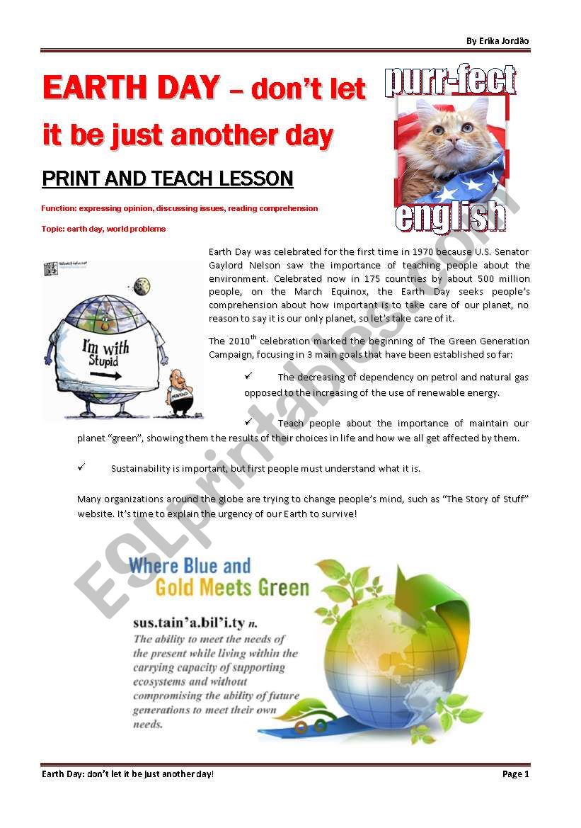 EARTH DAY - dont let it be just another day - PART 1 from Purrfect English