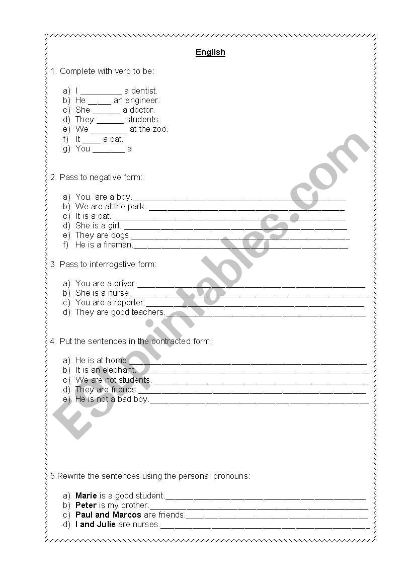 Verb to be and professions worksheet