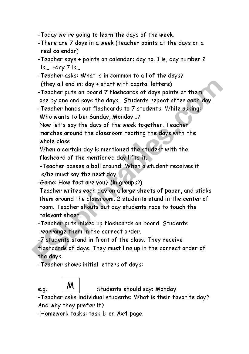 Days of the Week  worksheet