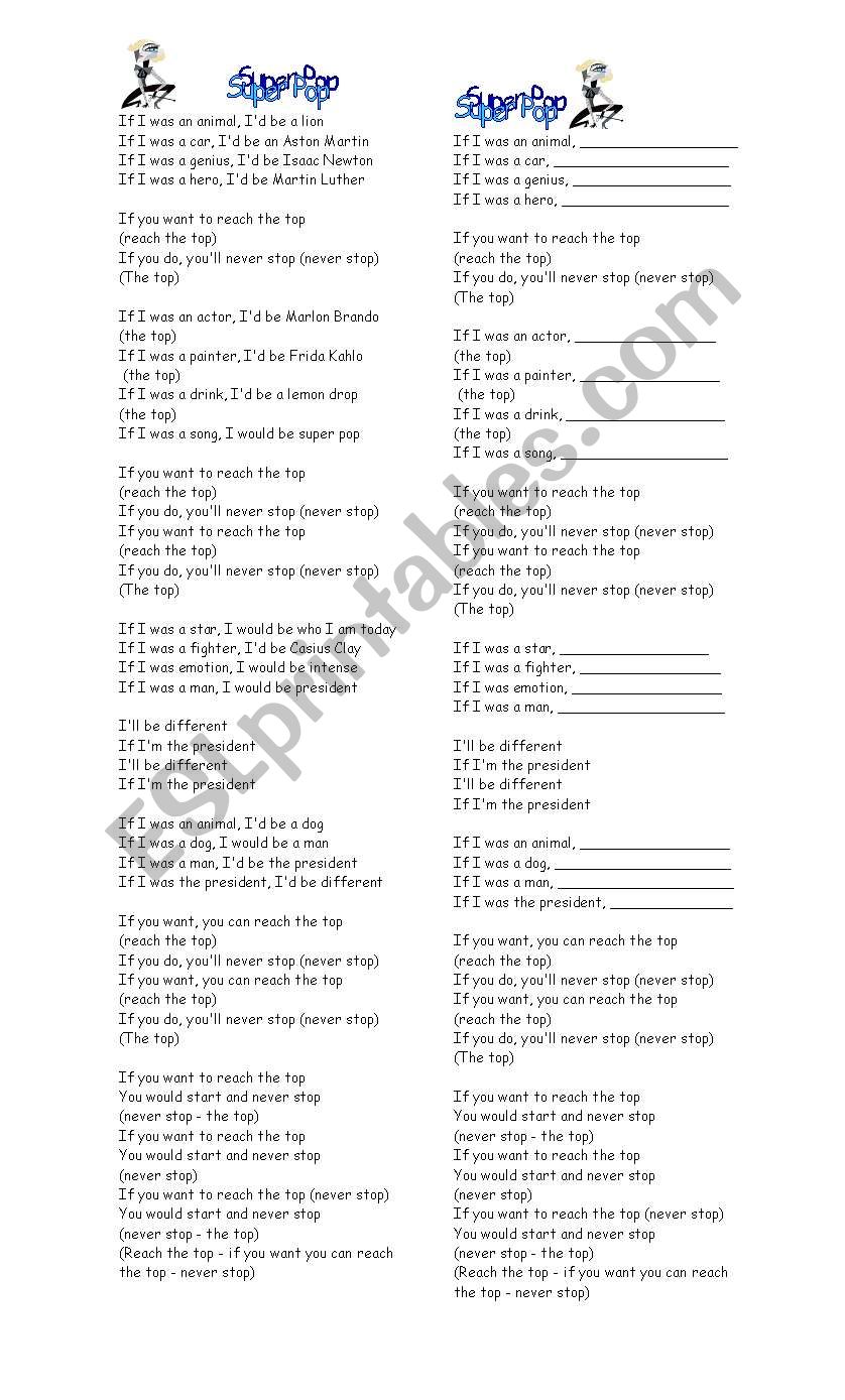 Super Pop (by Madonna) worksheet