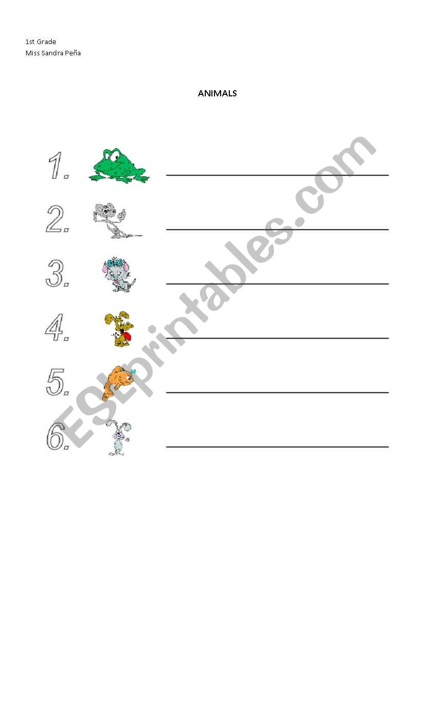 animals written form worksheet