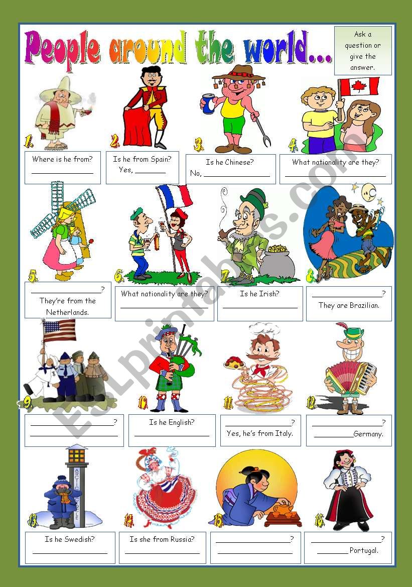 PEOPLE AROUND THE WORLD... ESL worksheet by mariaolimpia