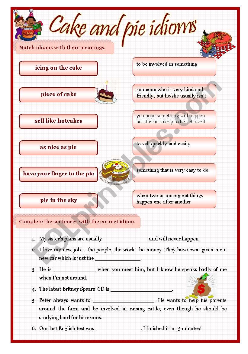 idioms 3 - cake and pie worksheet