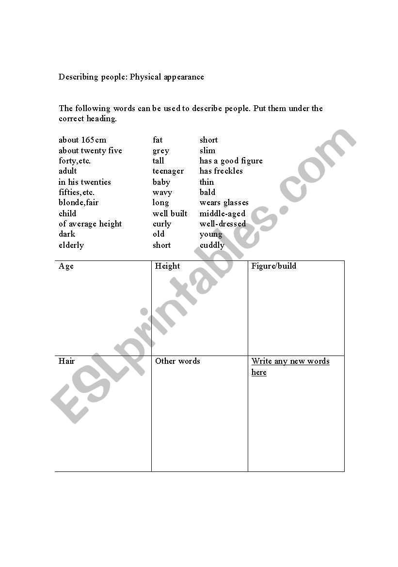 Describing people worksheet