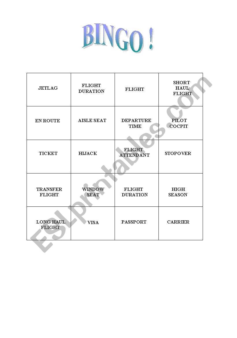 Bingo - travelling vocabulary worksheet