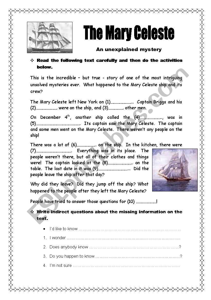 The Mary Celeste - 2 pages + key