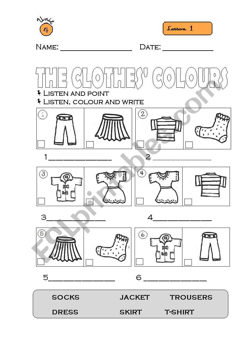 THE CLOTHES COLOURS worksheet