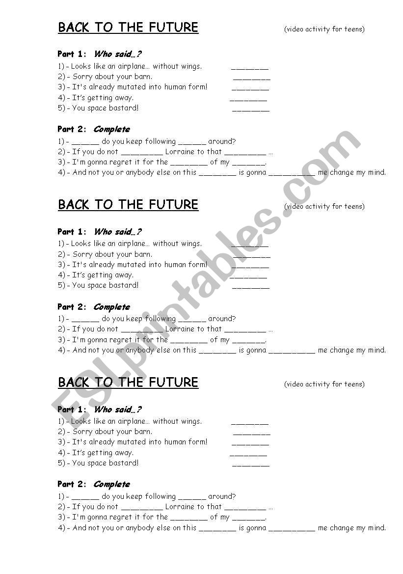 back to the future worksheet