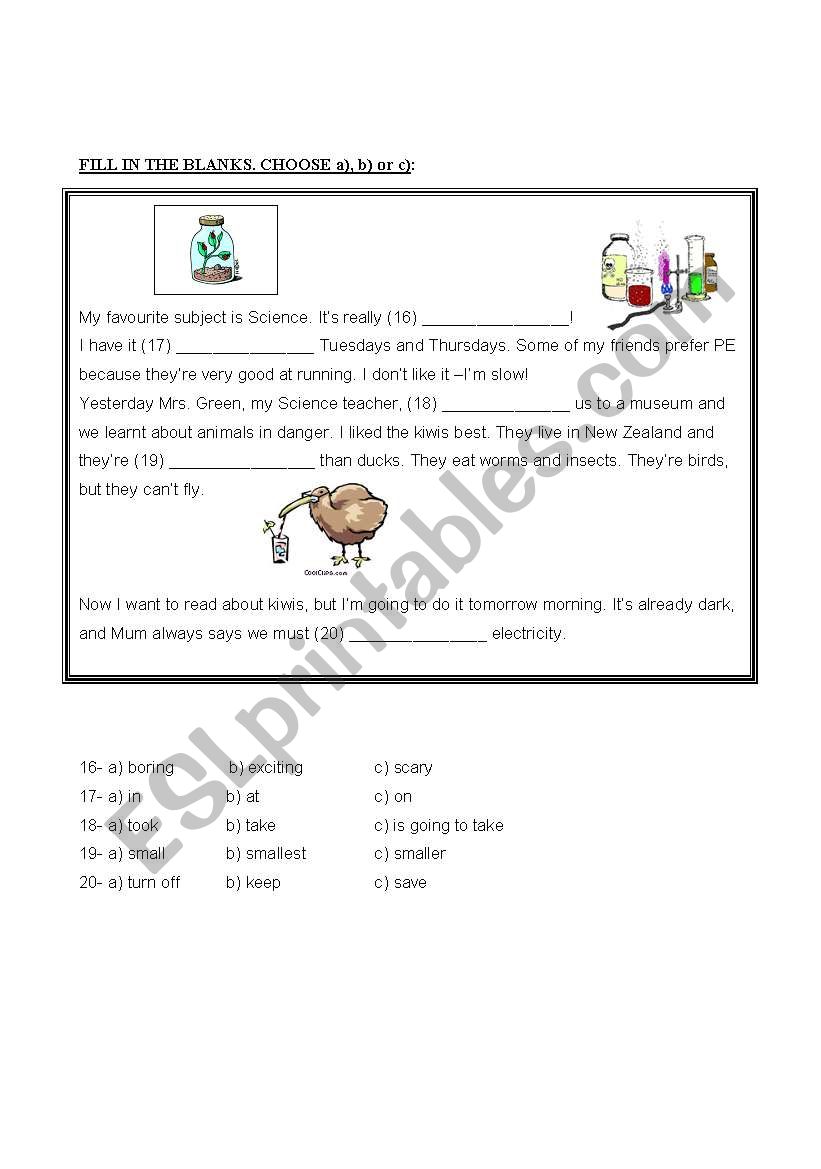 Multiple choice cloze worksheet