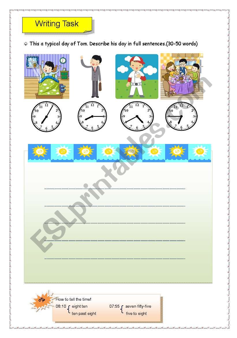 Daily routine writing worksheet