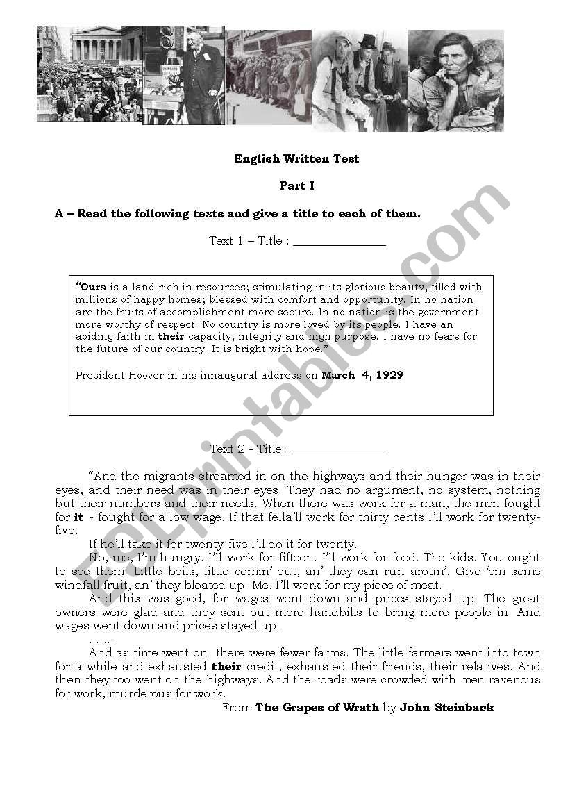 America in 1929 -The Crash worksheet