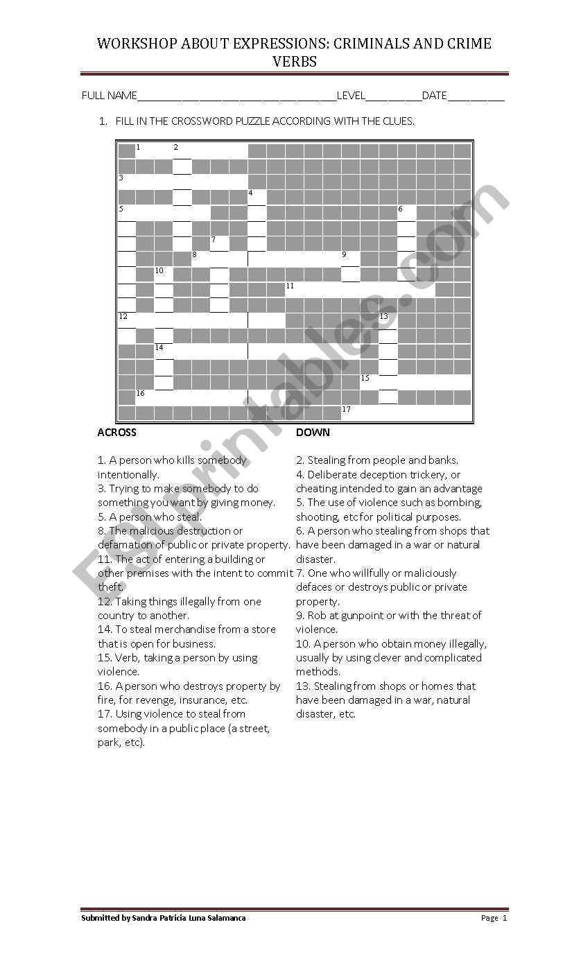 TYPES OF CRIME worksheet