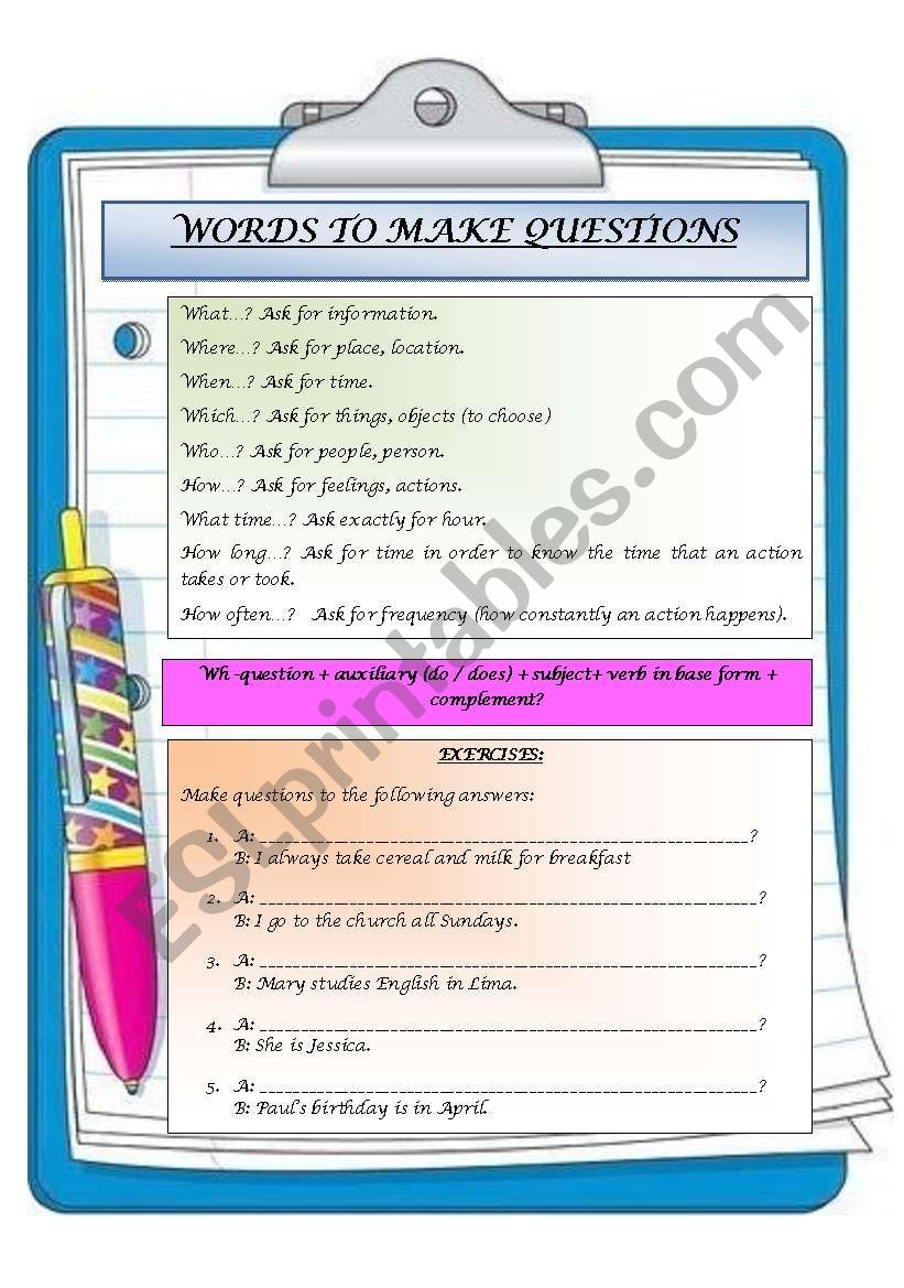  question words+exercises worksheet