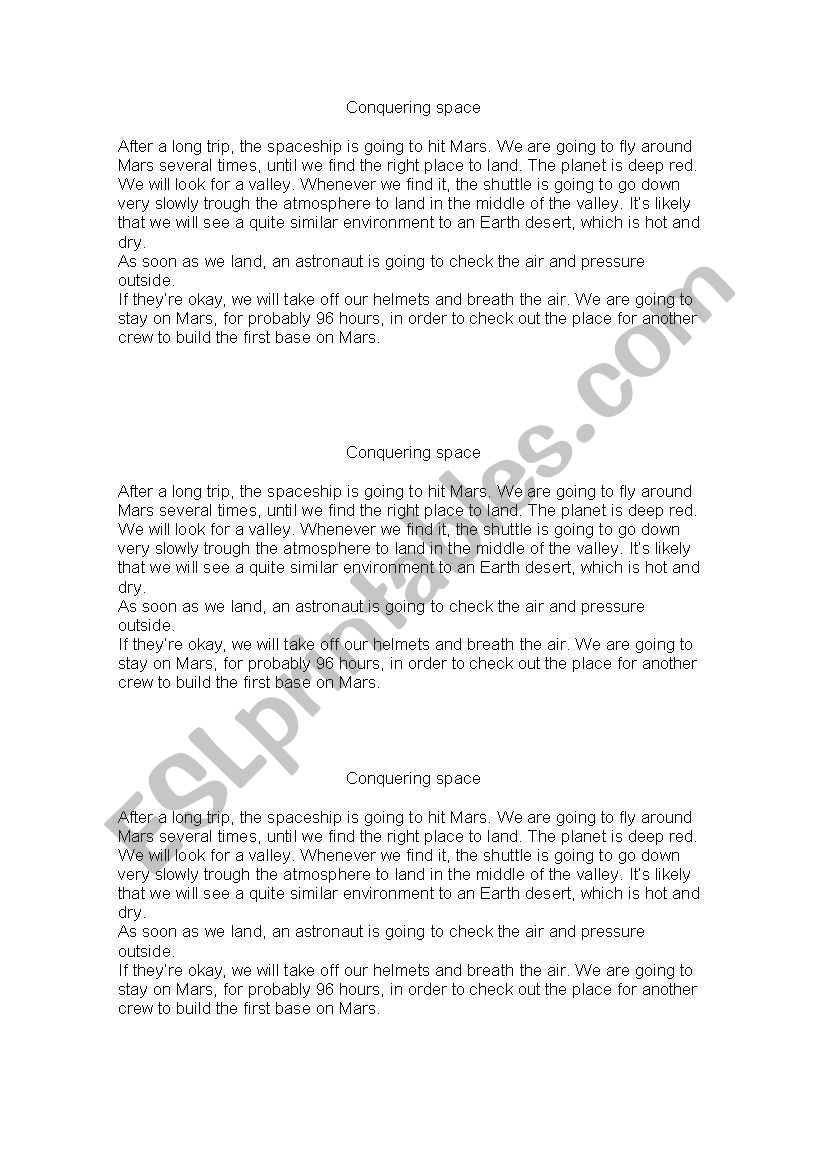 Conquering space worksheet