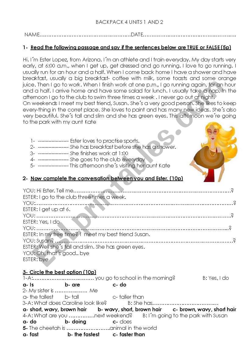 BACKPACK 4 worksheet