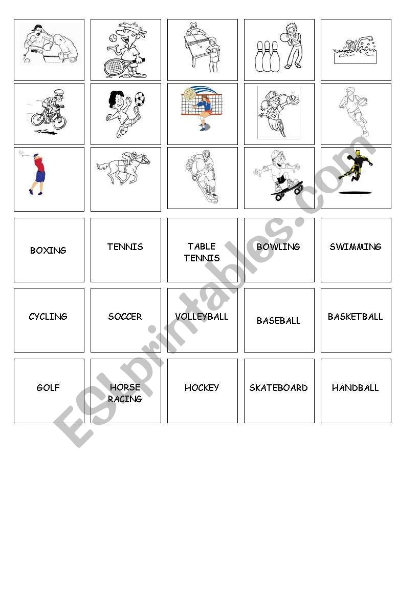 memory game about sports worksheet