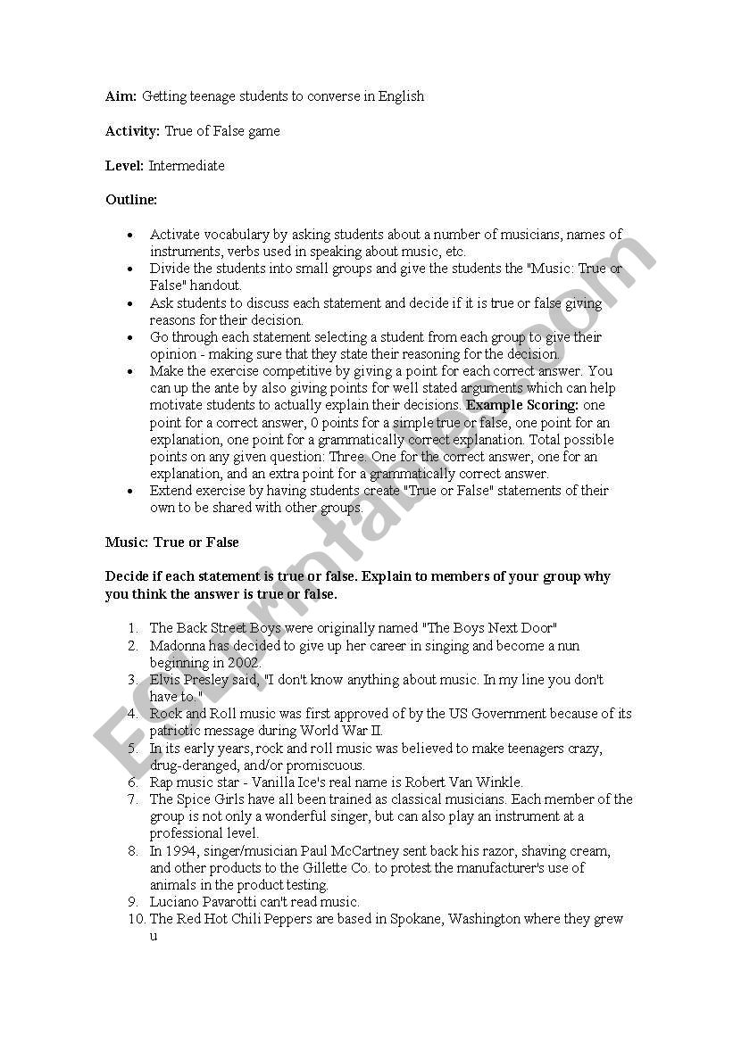 SONGS worksheet