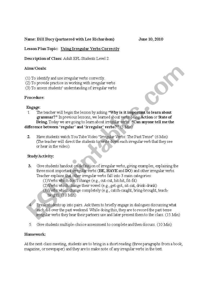 Irregular verbs worksheet