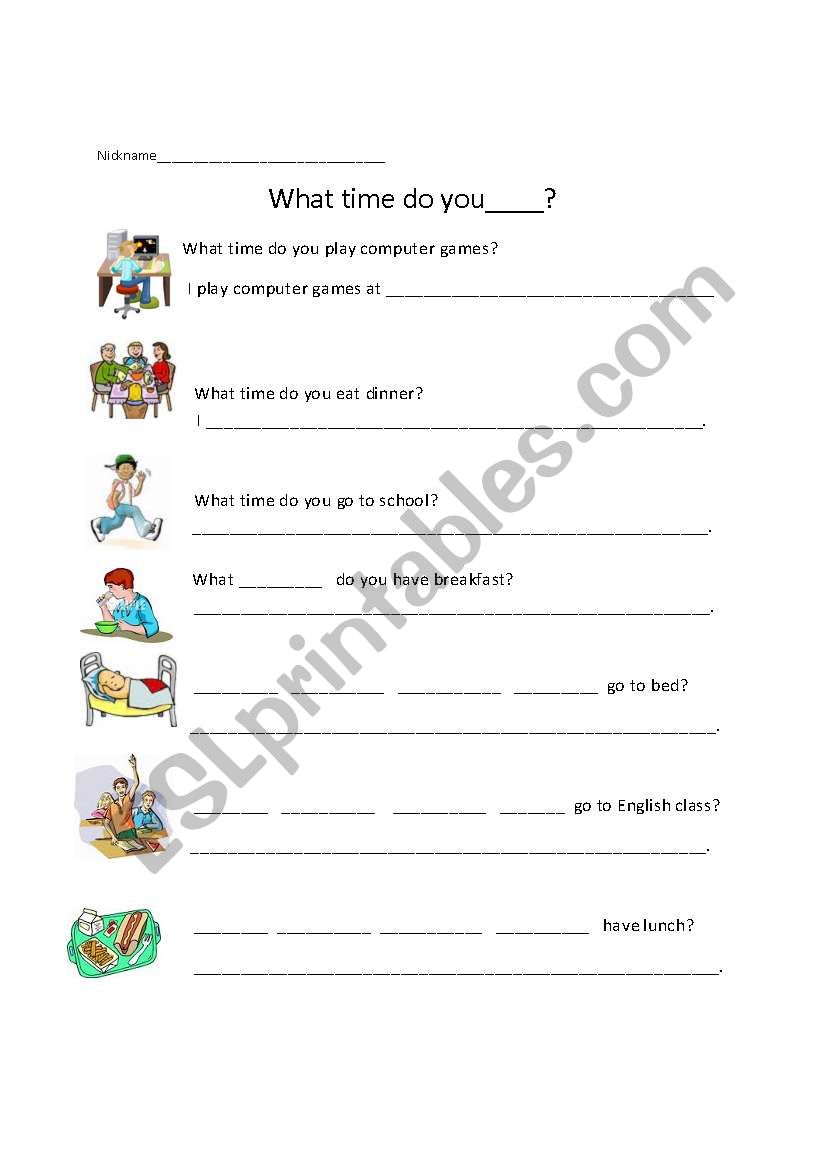 What time do you _________? worksheet