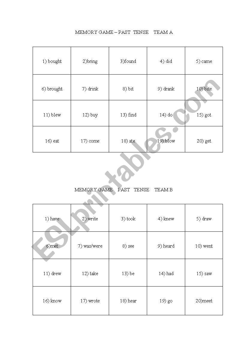 Memory Game worksheet