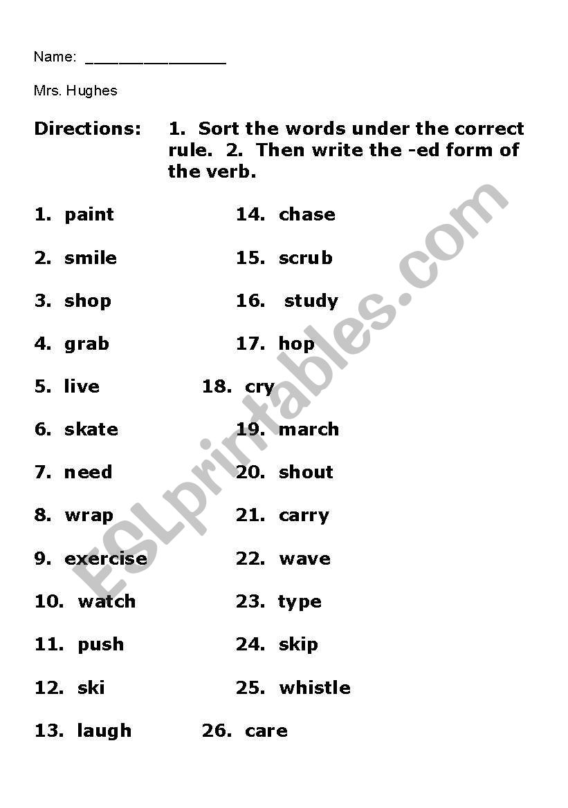 Spelling simple past actions worksheet