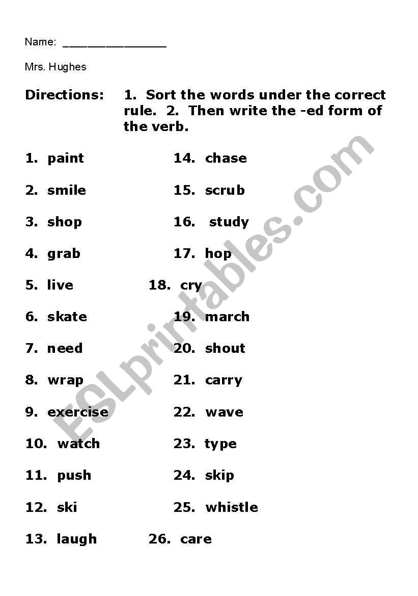 Spelling simple past actions worksheet