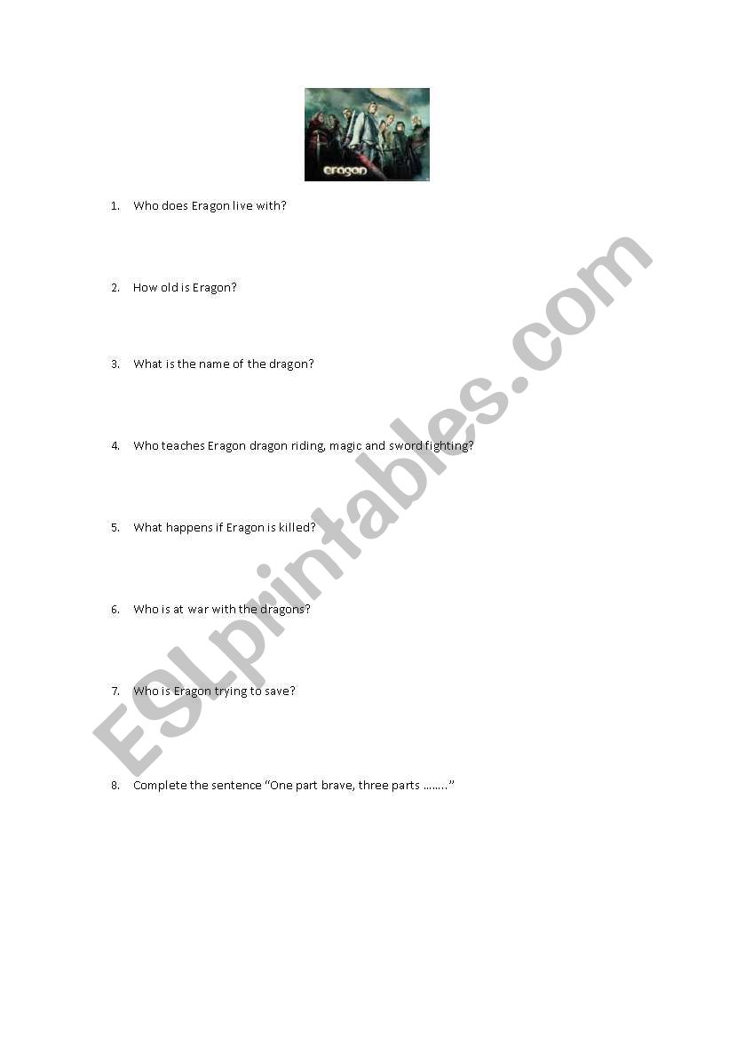 Eragon worksheet