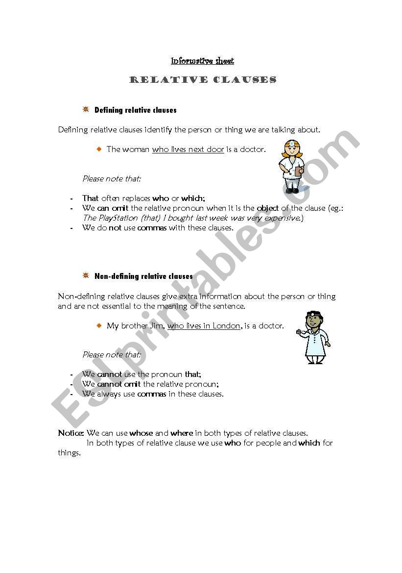 relative clauses worksheet