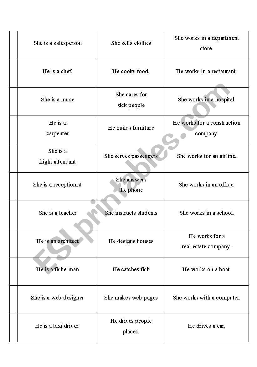 Jobs matching game. worksheet