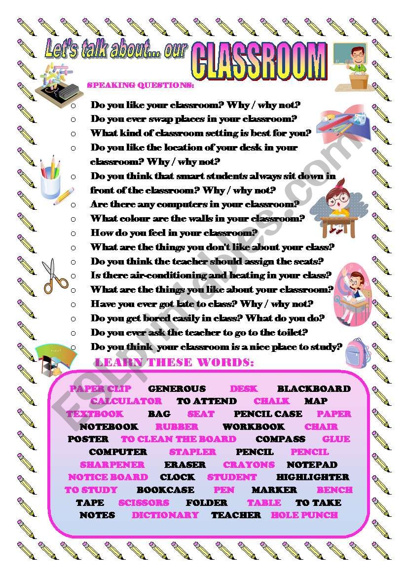 LET´S TALK ABOUT OUR CLASSROOM (SPEAKING SERIES 50) - ESL worksheet by ...
