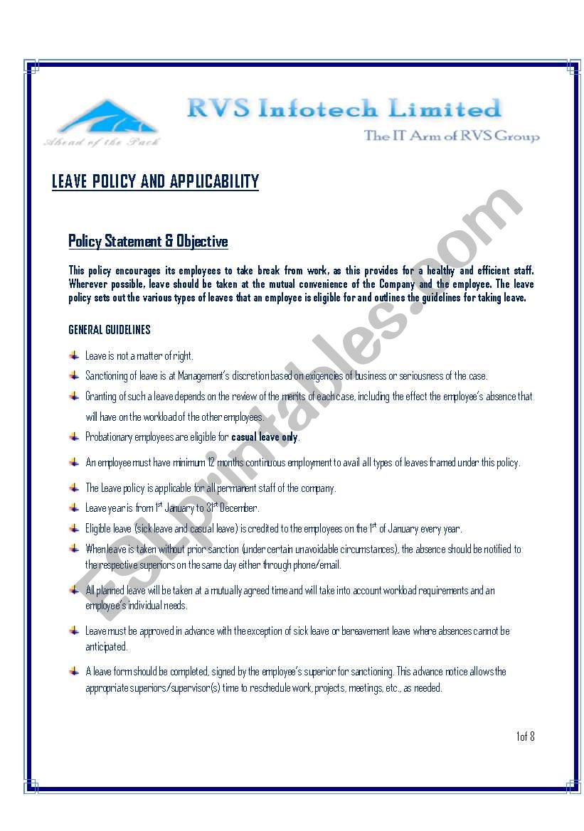 LEAVE POLICY worksheet