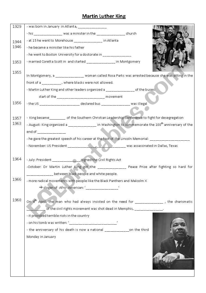 Martin Luther King worksheet