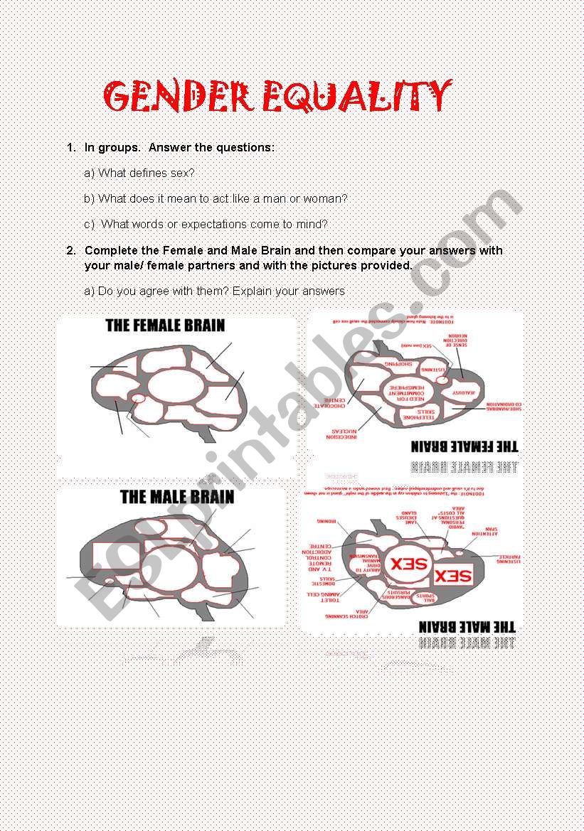 man and woman brain worksheet